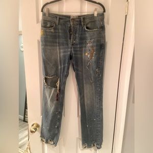 Free People/ We The Free pre-distressed jeans with hand embroidery